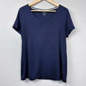 Talbots Pima Cotton T Shirt Sz L Navy Blue Knit Top Short Sleeve Classic Capsule